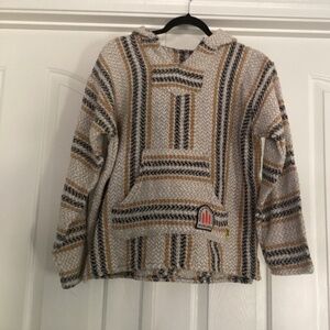 Baja Joe Poncho Pullover Hoodie, Size Medium, Color White Multi Color NEW